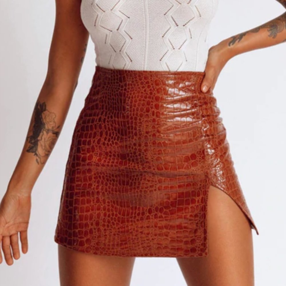 The Wren Mini Skirt Brown Croc